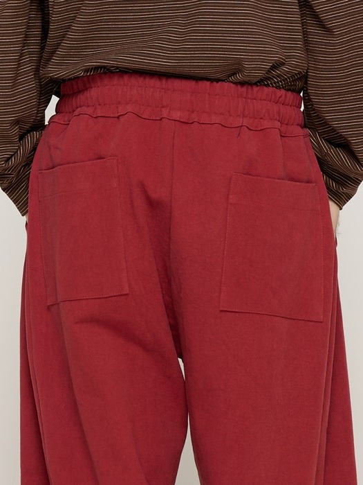 BIO COTTON  CURVED BANDING PANTS (WINE)