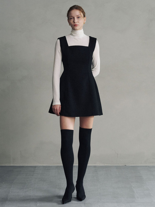 WOOL TWEED VOLUME MINI DRESS_BLACK