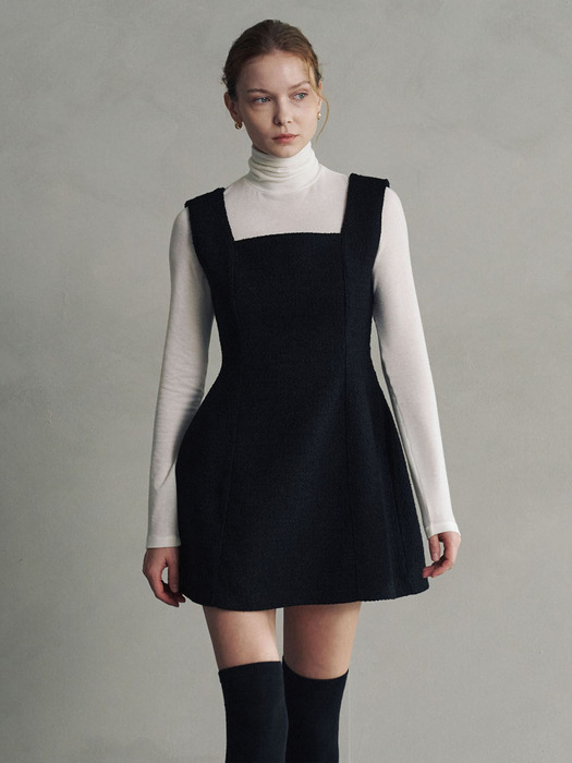 WOOL TWEED VOLUME MINI DRESS_BLACK