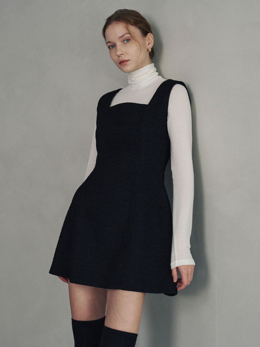 WOOL TWEED VOLUME MINI DRESS_BLACK