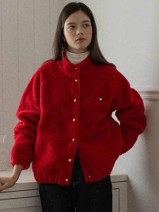 Shearling Comfy Fleece Jacket - Red
