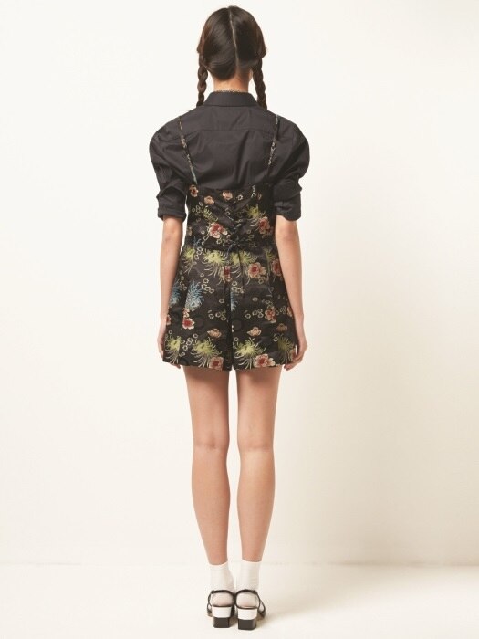Floral Pattern Black Shorts
