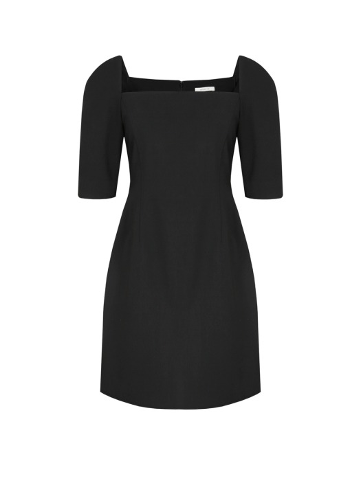 19SS SQUARE NECK VOLUME SLEEVE DRESS (BLACK)