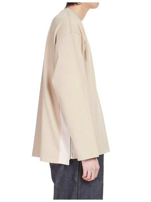 Side Zip-up T-Shirt Beige