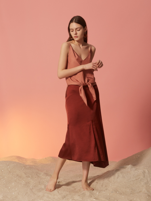 heart waistline satin midi skirt