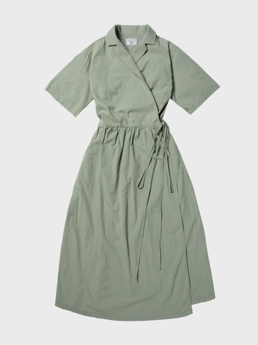 L19SS Cotton Wrap Dress (4 sl) #Khaki