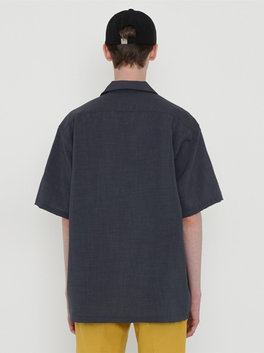 SOLID OPEN COLLAR SHIRT_CHARCOAL