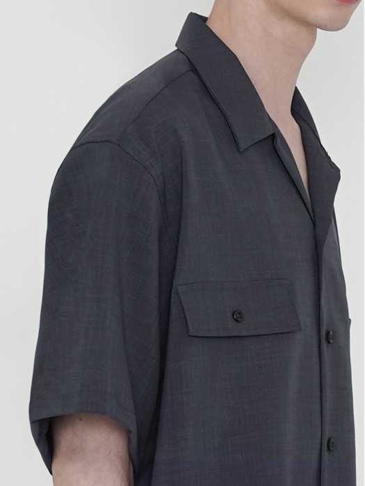 SOLID OPEN COLLAR SHIRT_CHARCOAL