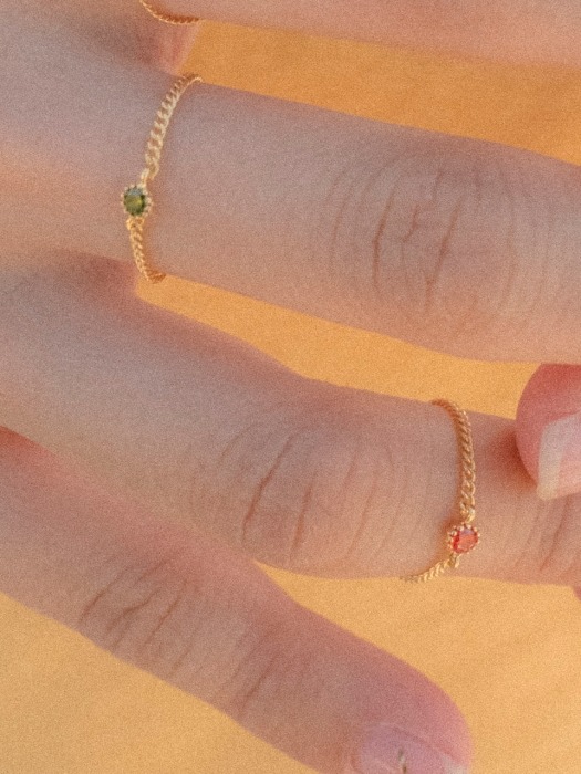 Color stone chain gold ring (Peridot_Khaki)
