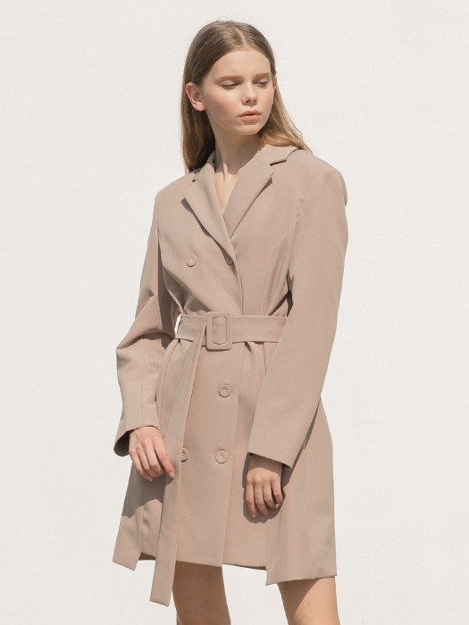 Double Jacket Belt Dress Beige