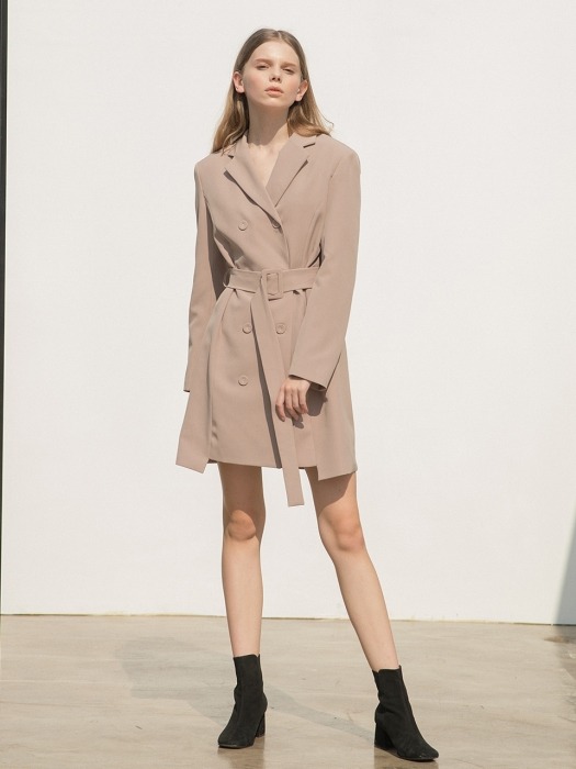 Double Jacket Belt Dress Beige