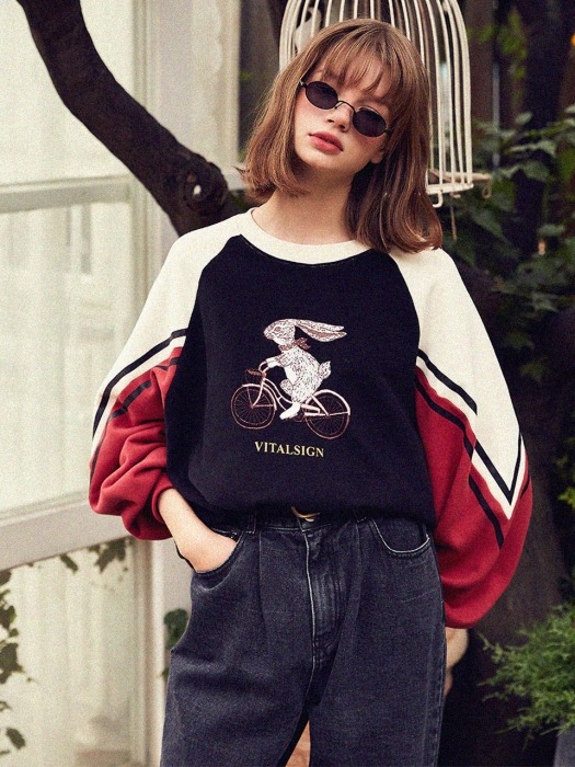 Rabbit Printed Oversized Raglan Sweatshirt