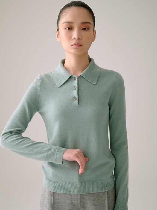 MINT PURE CASHMERE COLLAR KNIT TOP