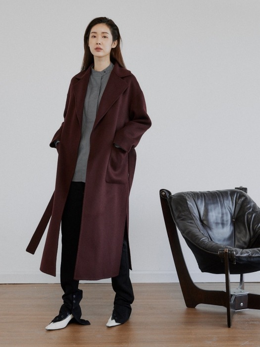 [단독] Cashmere Handmade Robe Coat_burgundy