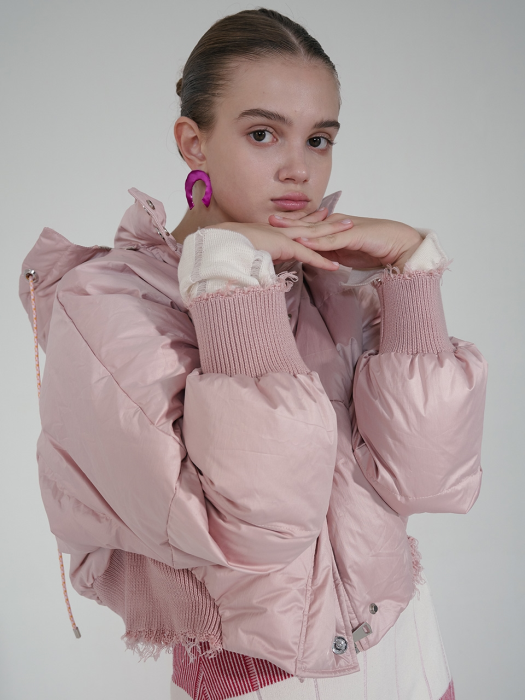 Hoodie short padding jacket_pink