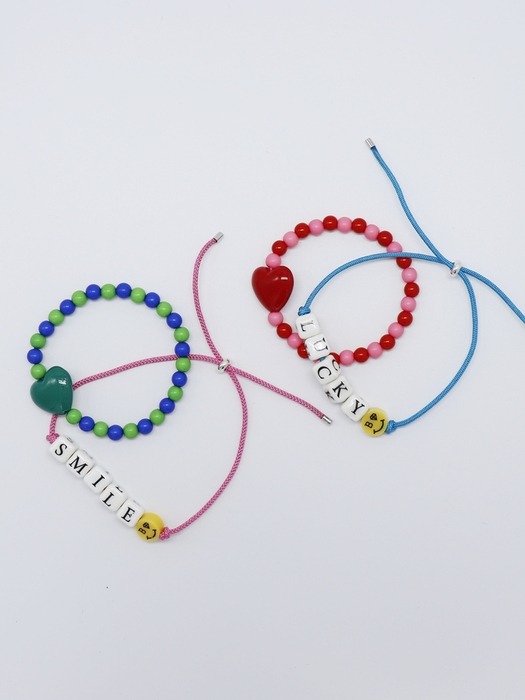 Shine colorball heart initial knot Bracelet set 볼드 하트 비즈 매듭팔찌 세트 (2종)