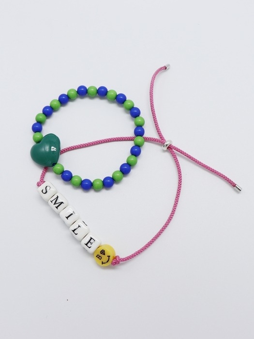 Shine colorball heart initial knot Bracelet set 볼드 하트 비즈 매듭팔찌 세트 (2종)