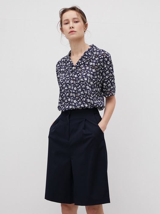 3R Flower See-through Lace Blouse - Navy