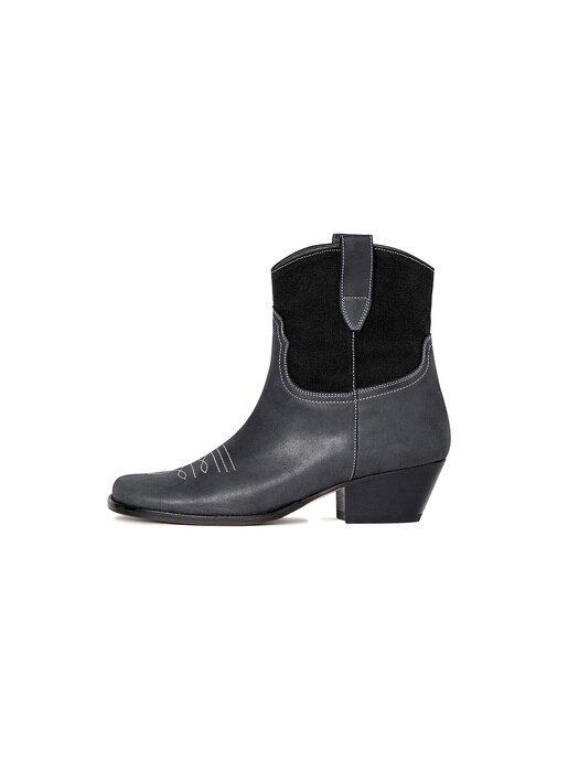 ROUND SQUARE WESTERN SHORT BOOTS, BLACK