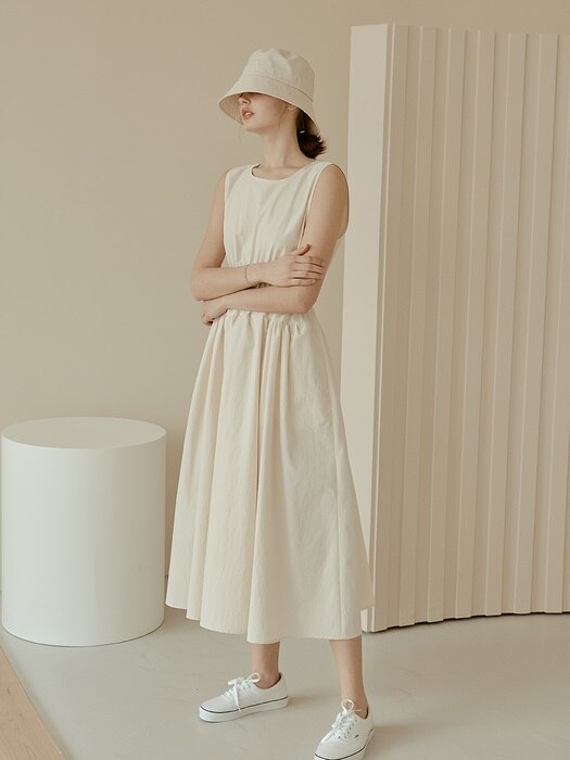 Basic Shirring Sleeveless Dress[Ivory]