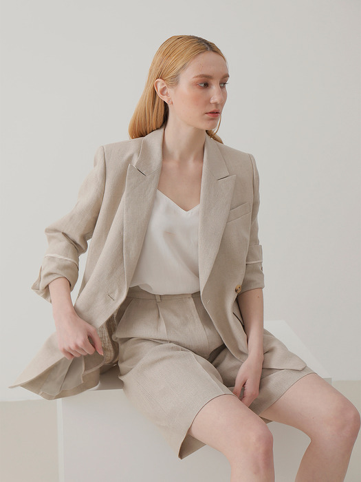 [SET] Natural Beige Double Line Suit