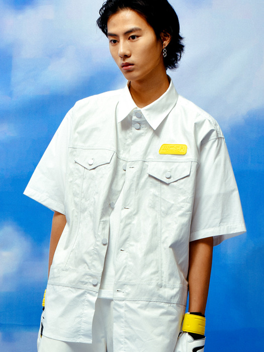 Trucker Faux-Leather Short Sleeve Shirt (White)