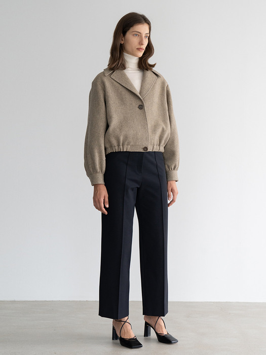 CROPPED-HEM WOOL-BLEND JACKET (KHAKI)