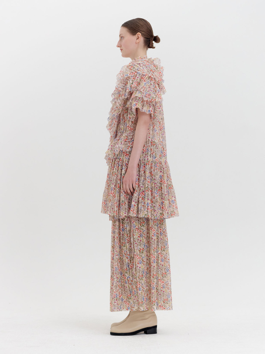 QOLLYN Floral-print Tiered Maxi Skirt - Pink Multi