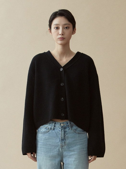 V.cashmere knit cardigan (black)