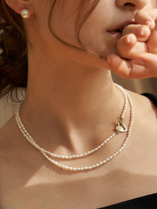 Heart toggle two-way pearl long necklace_NZ1100