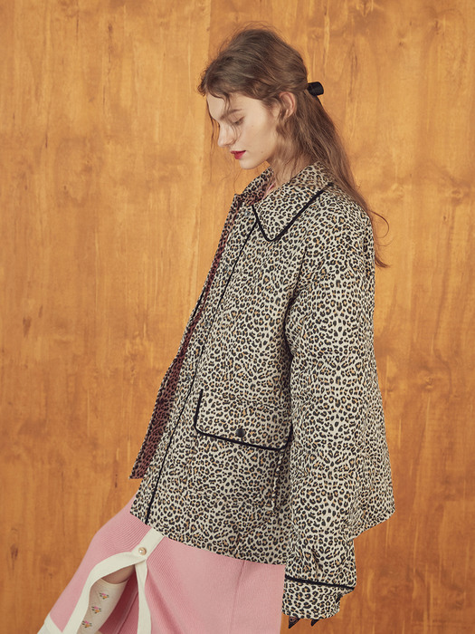 PIPING PADDED JUMPER - LEOPARD