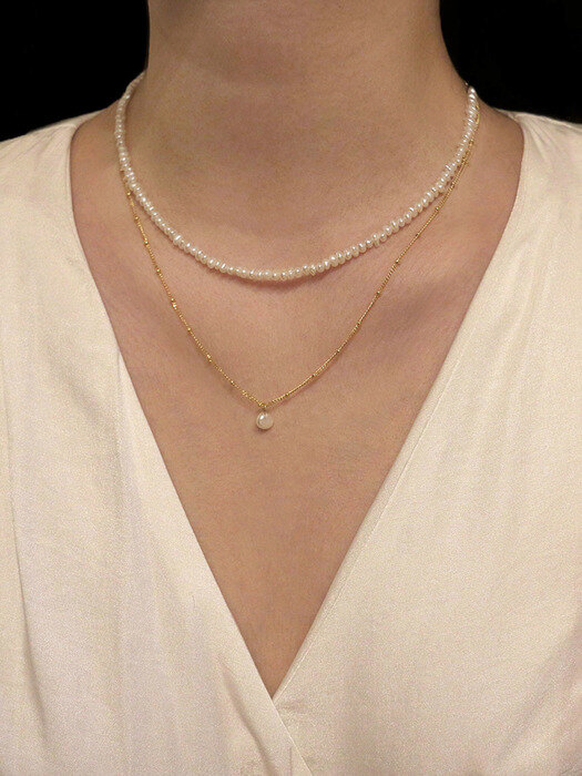 simple dot chain pearl & mini daily pearl necklace