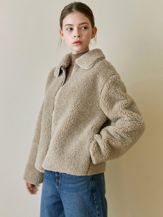 FLEECE STAND COLLAR JACKET_BEIGE