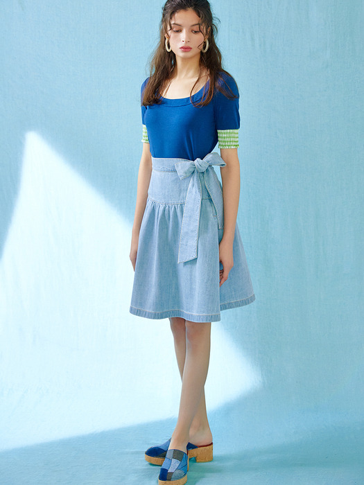 Ribbon strap denim skirt