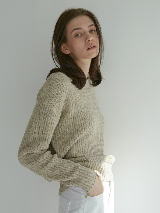 Boucle Ribbed Sweater (Beige)