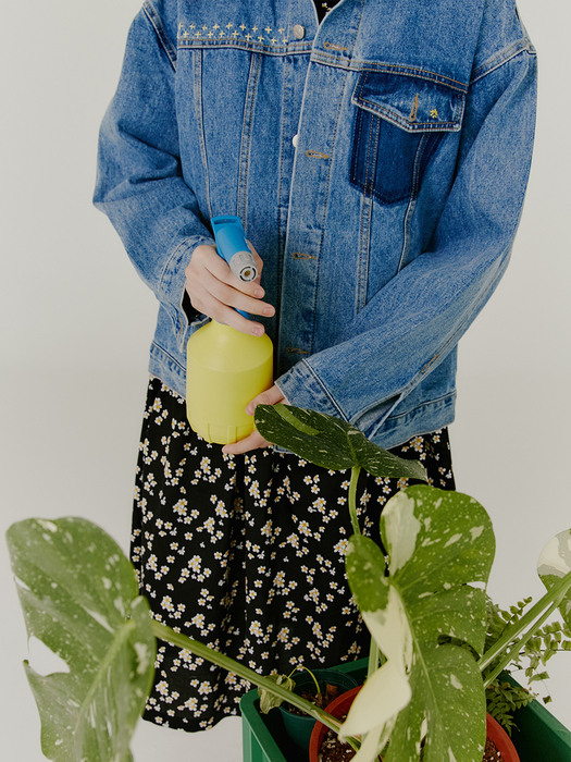 Hand EMB Oversized Denim Trucker - Washed Blue