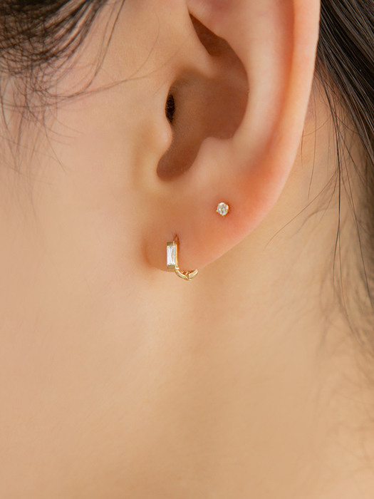 14k Gold Baguette Cubic Mini Onetouch Ring Earring (14k 골드) a09