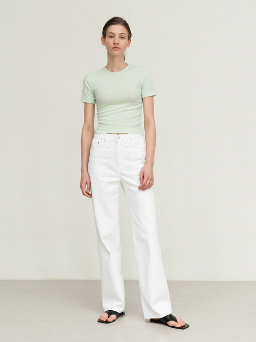 straight white denim pants (white)