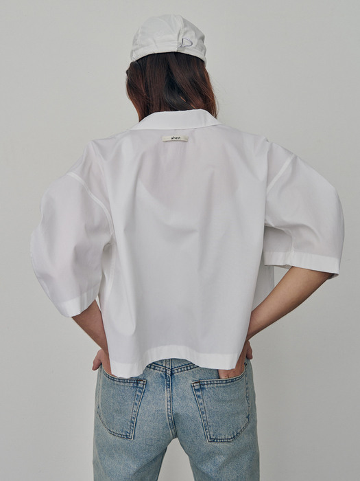 Volumed Sleeves Cotton Cropped Shirts White