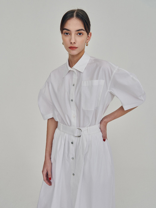 Volumed Sleeves Cotton Cropped Shirts White