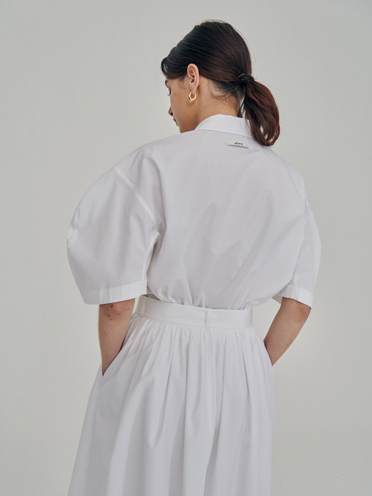 Volumed Sleeves Cotton Cropped Shirts White