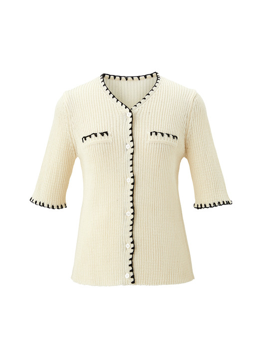 Linen embroidery cardigan - Ivory
