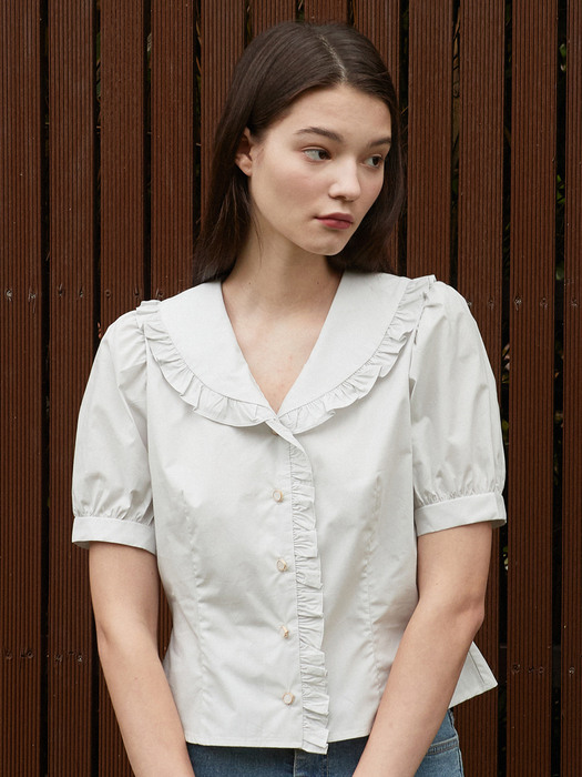 iuw1020 rounded collar frill blouse (light gray)