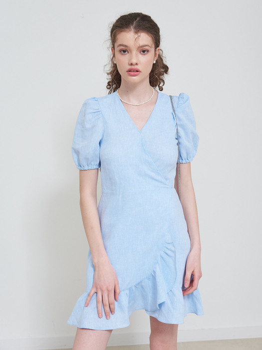 LINEN RUFFLE WRAP ONEPIECE_SKY BLUE