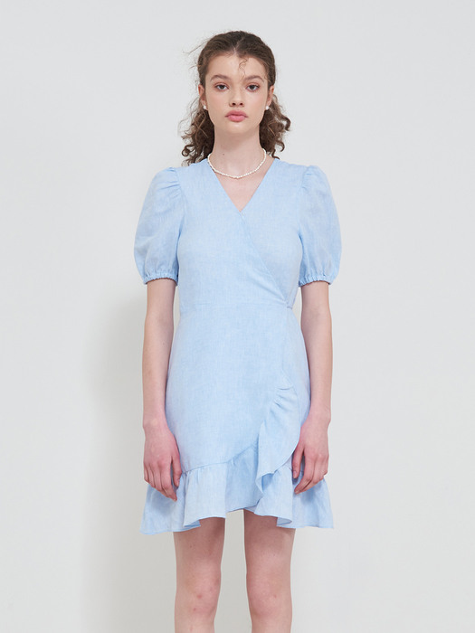 LINEN RUFFLE WRAP ONEPIECE_SKY BLUE