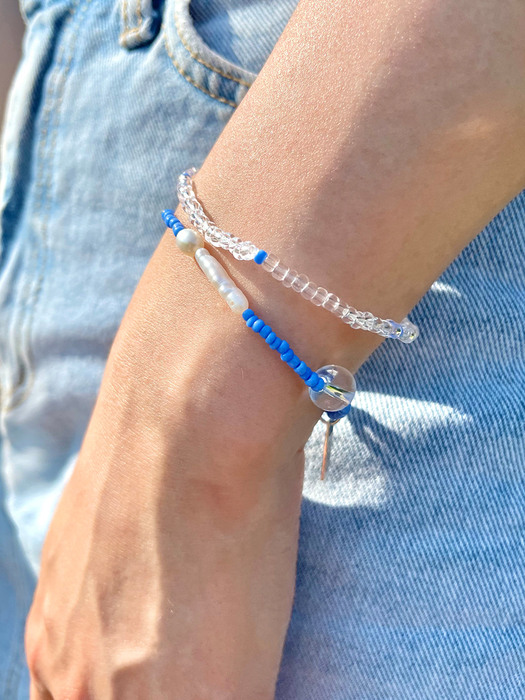 [2SET] Aqua Blue Pearl Bracelet