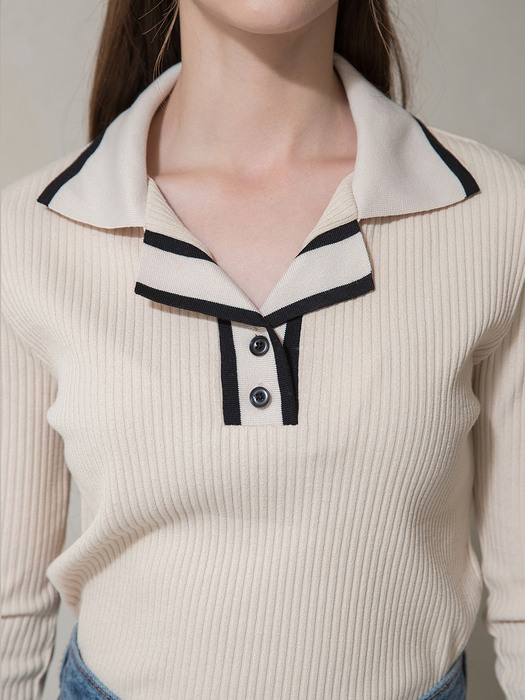 Half Open Collar Knit Beige