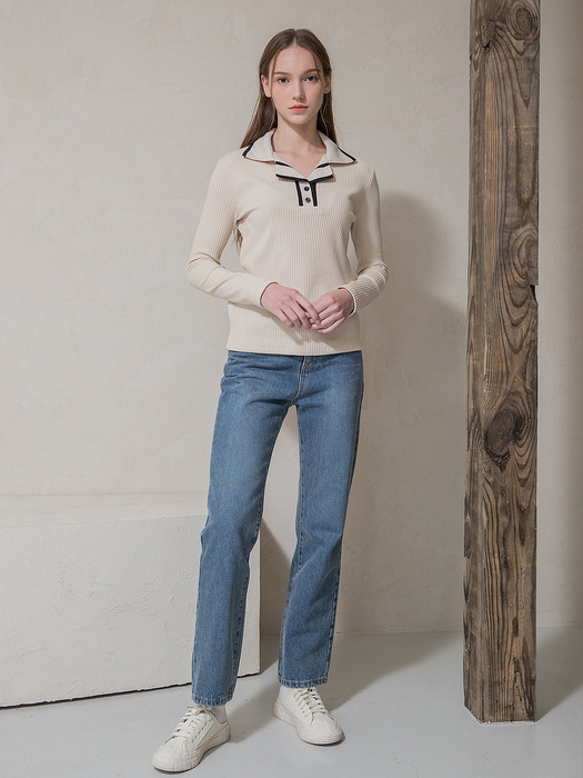 Half Open Collar Knit Beige