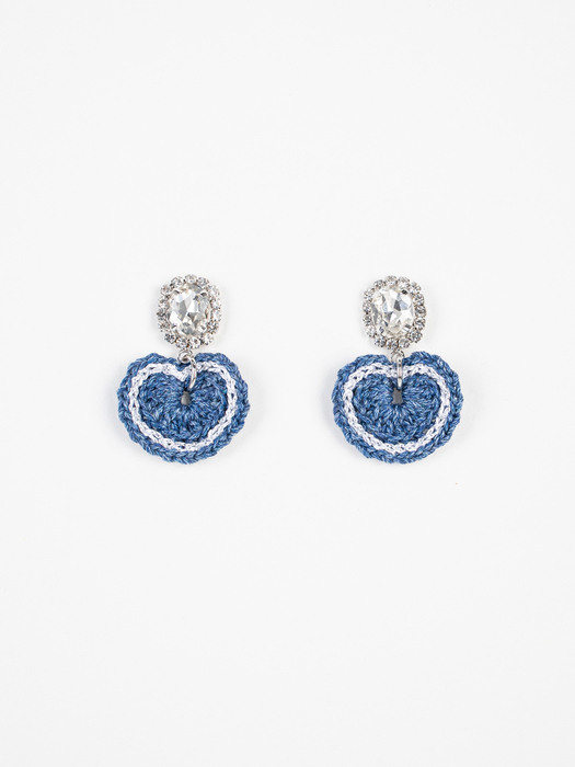 Denim heart crystal cubic earring