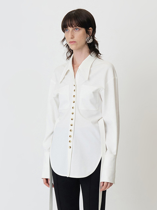 TAILORED-COLLAR SHIRT WITH FITTED WAIST - WHITE